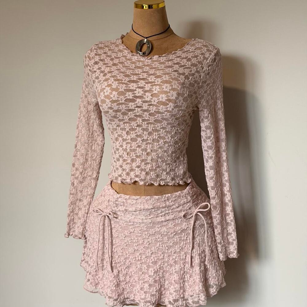 Pink lace long sleeve top